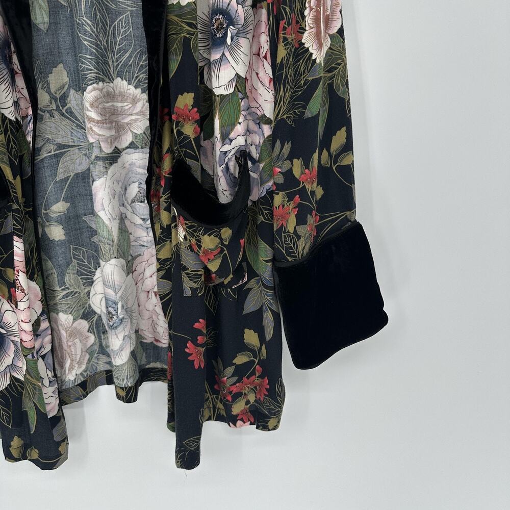 Miss Me Small Floral Kimono Jacket Floral Velvet Trim Boho Romantic Duster Boho - Picture 3 of 9